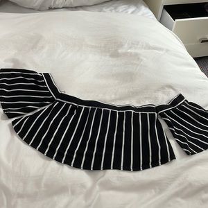 Black and white striped Off the shoulder flowy crop top